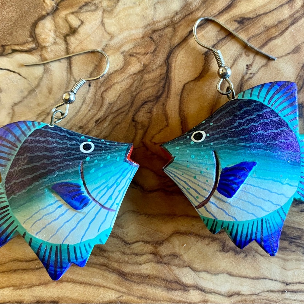 Lightweight Vintage Wooden Tropical Fish Earrings